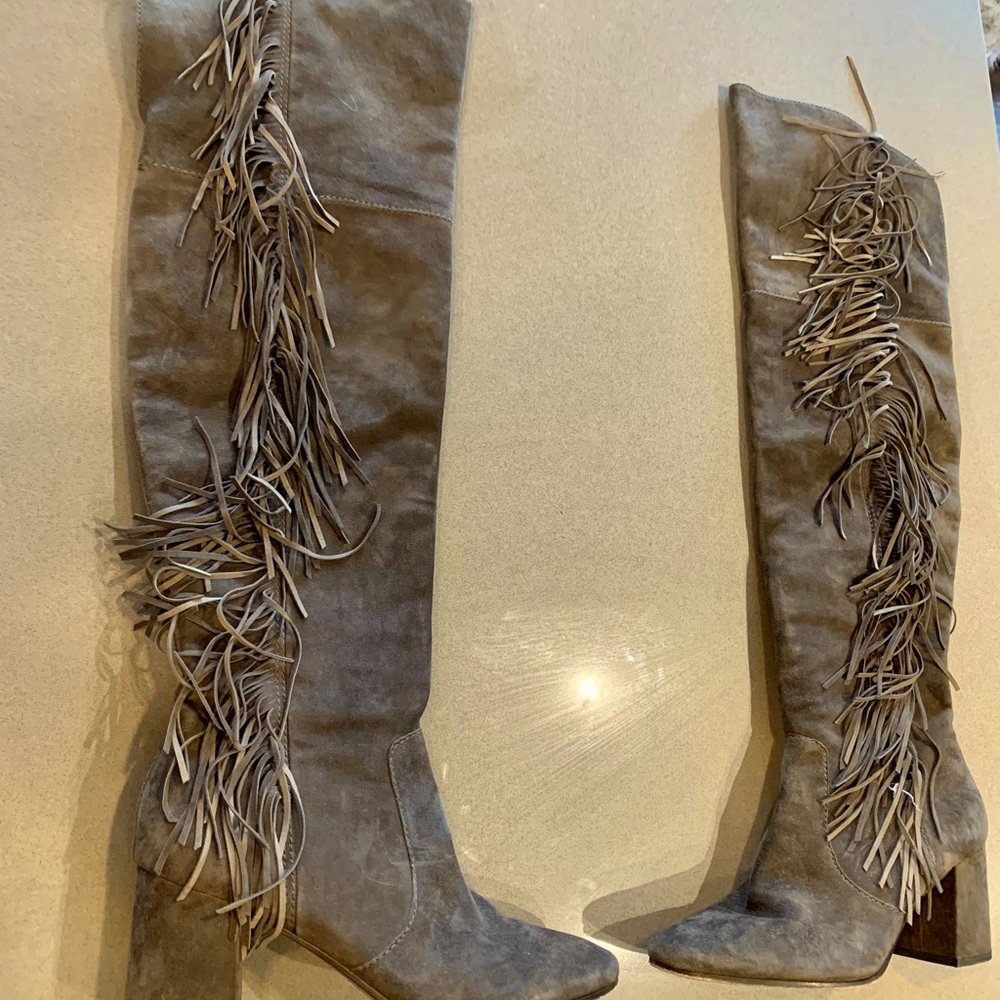 Frye Brown Suede Knee High Pull On Boots